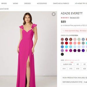 Azazie Everett Dress - Fuchsia Size 8 A-Line/Princess